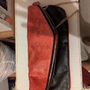 Red and Black Chain-Strap Shoulder Bag